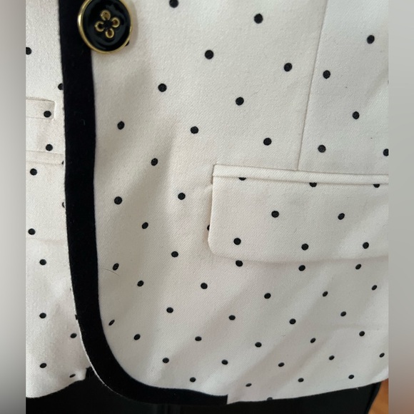 Cream and black polka dot blazer with piping and gold buttons. Size 4. - Picture 11 of 16